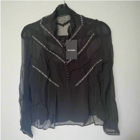 The Kooples Women’s XS Black Floral Ruffle Top Long Sleeve Mock Neck Whimsigoth - Picture 3 of 9